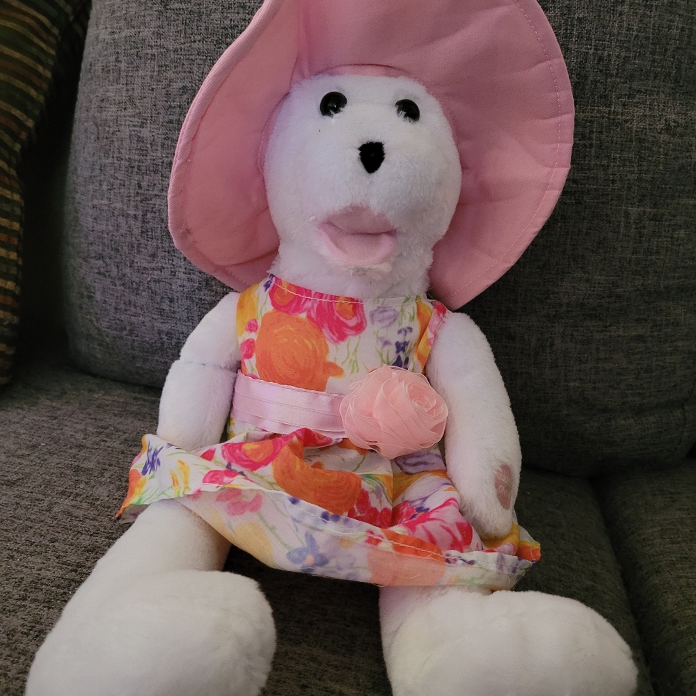 PBC Singing bunny in dress. Video in last picture. Sings: What a wonderful world